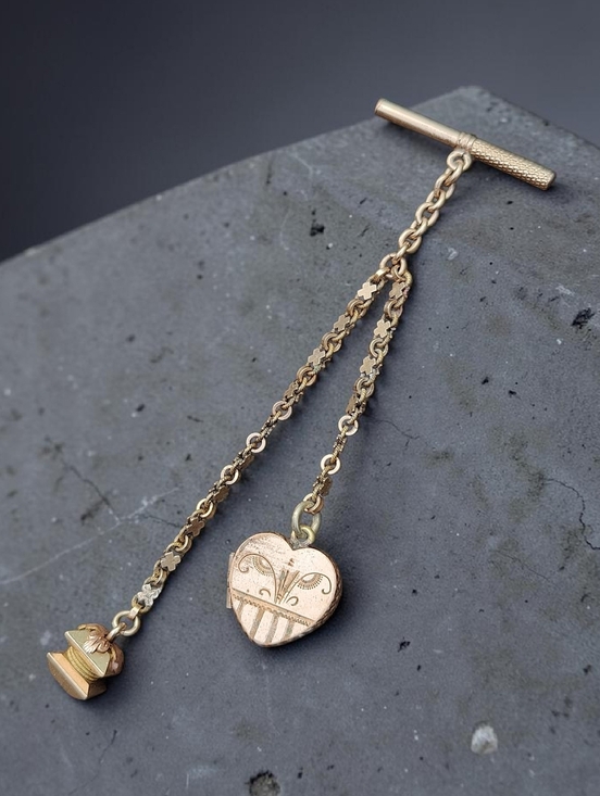 Antique Jewelry - Antique Victorian 9k chatelaine locket chain
